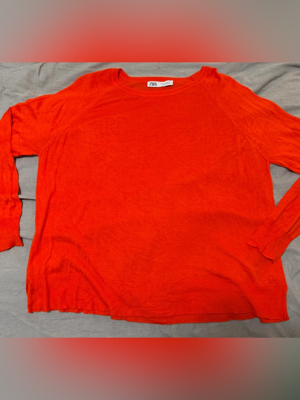 ZARA lightweight Vivid Red-Orange Knit Crewneck Sweater